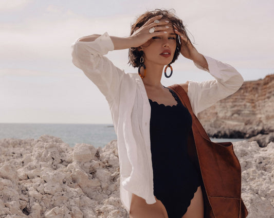 Swimwear and Oversized Shirts in Soft Sunset Palettes