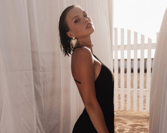 Sensual Summer Nights in Sleek Black Resortwear and Wet Look Glam